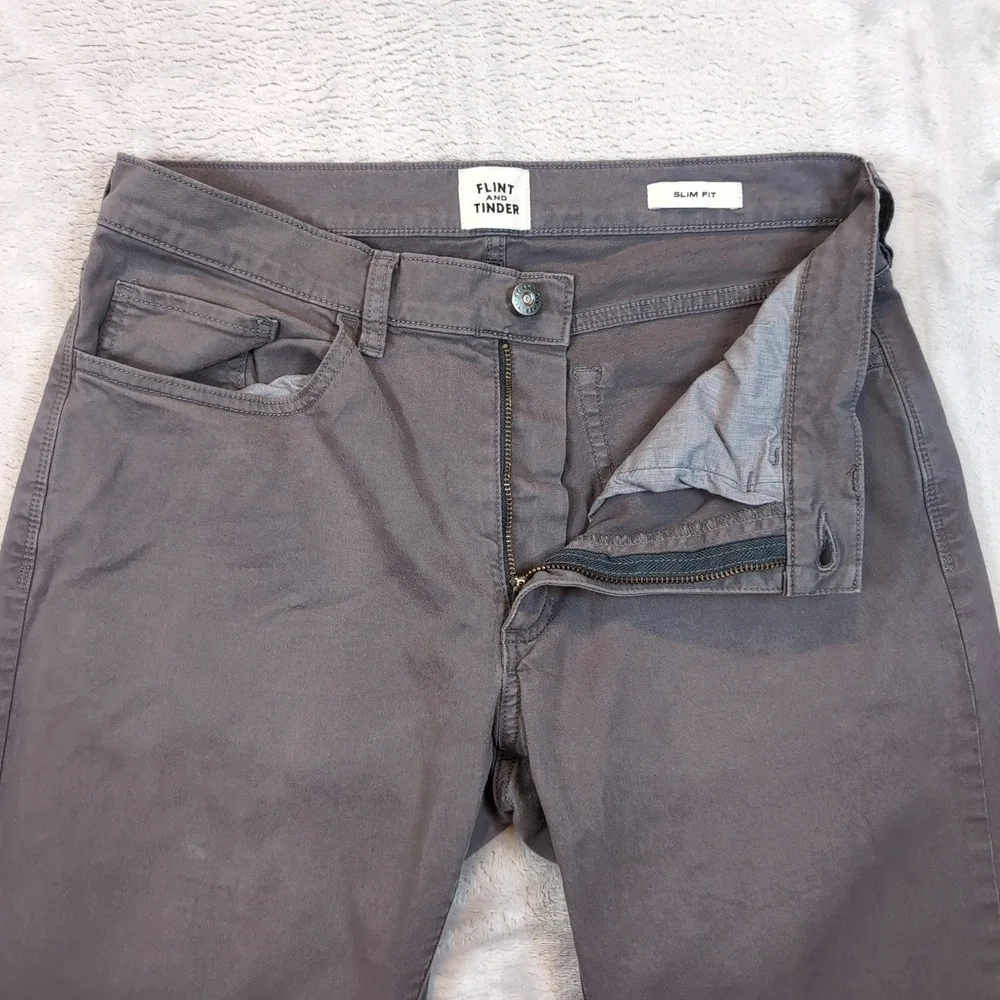 Flint and‎ Tinder 365 Pants Mens 31x32 (31x31) Gray Slim Fit Chino Five Pocket